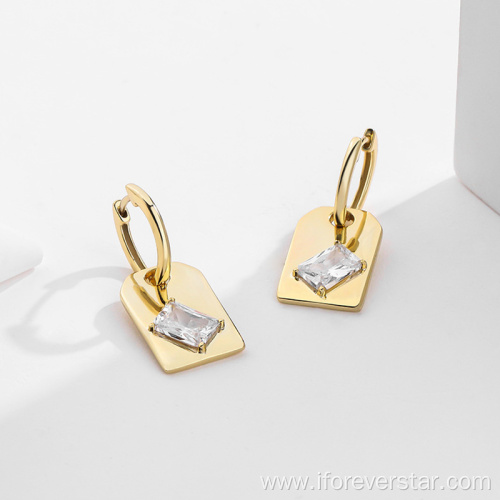 Baguette Zirconia 18K Gold Plated Silver 925 Earrings